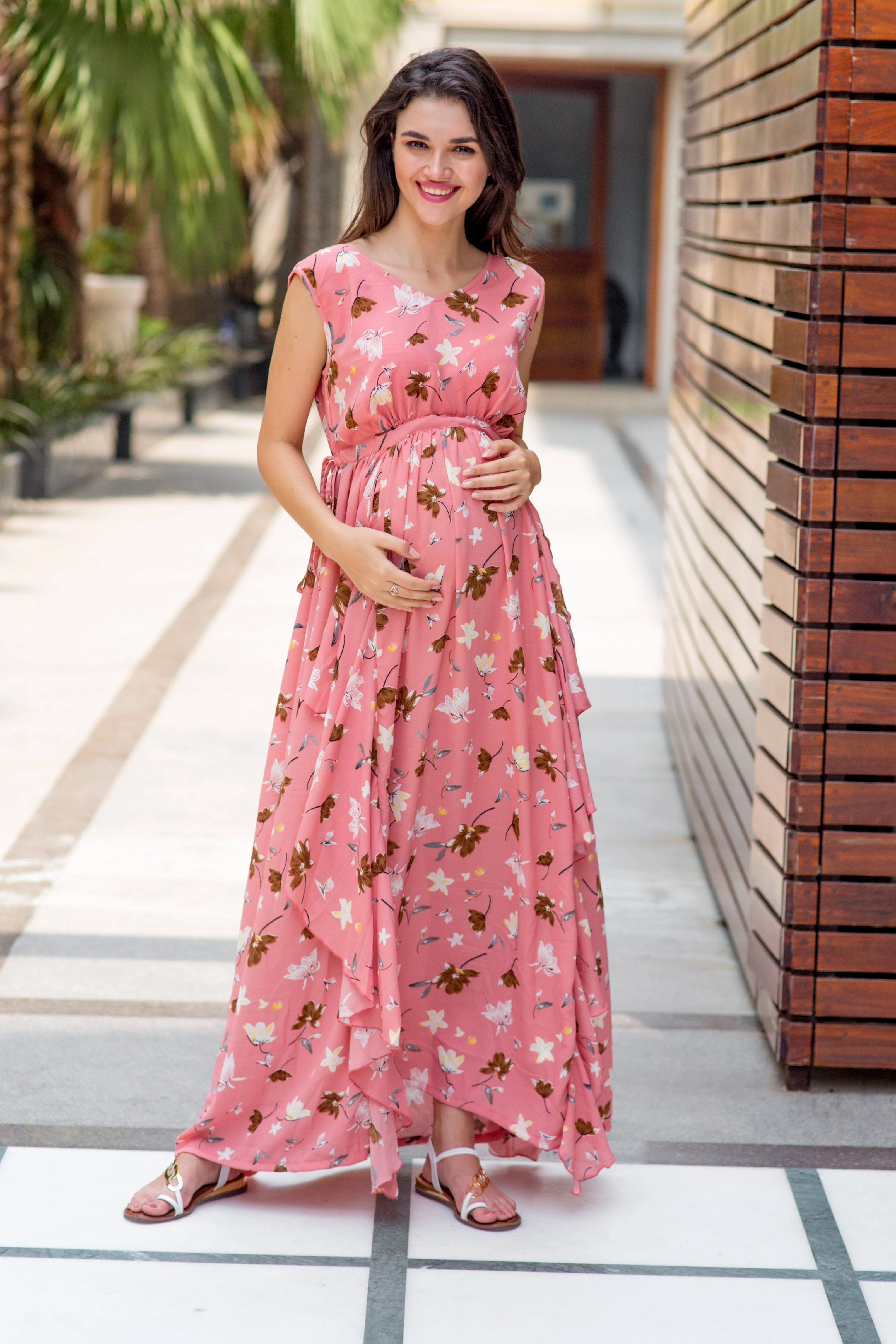 Serene Peach Luxe Maternity Dress - Chenance