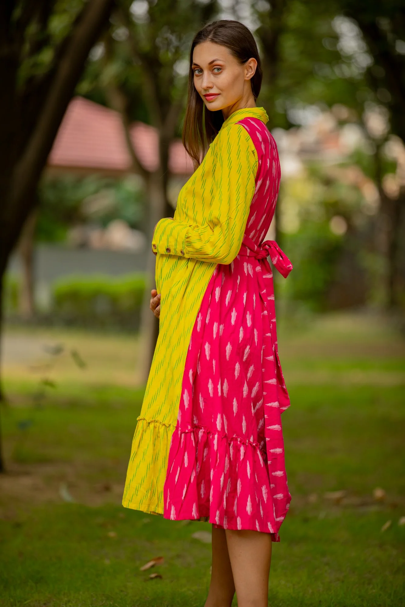 Lemon Pink Cotton Maternity & Nursing Collar Dress - Chenance
