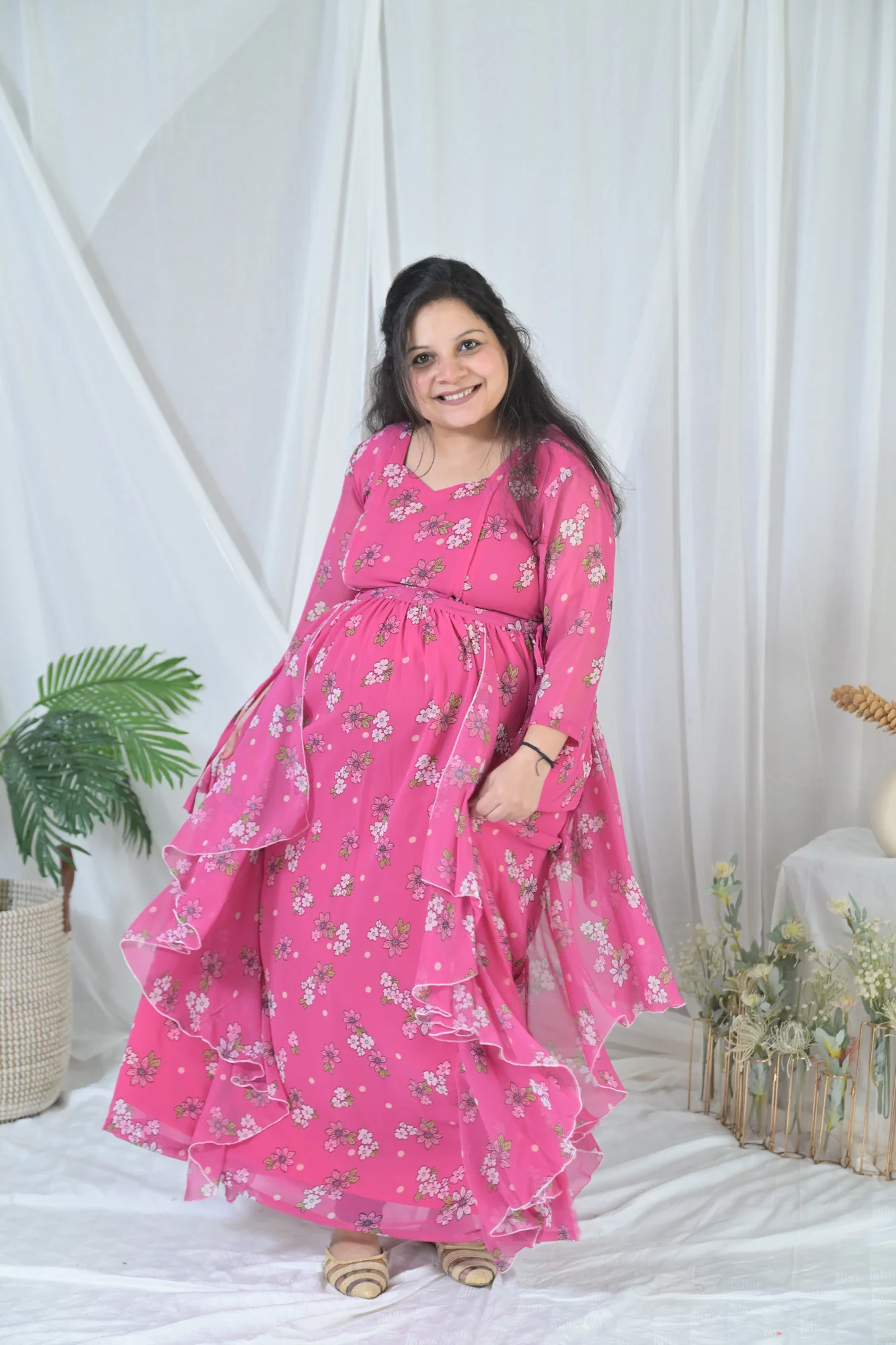 Blossom Rose Pink Maternity & Nursing Flow Dress - Chenance