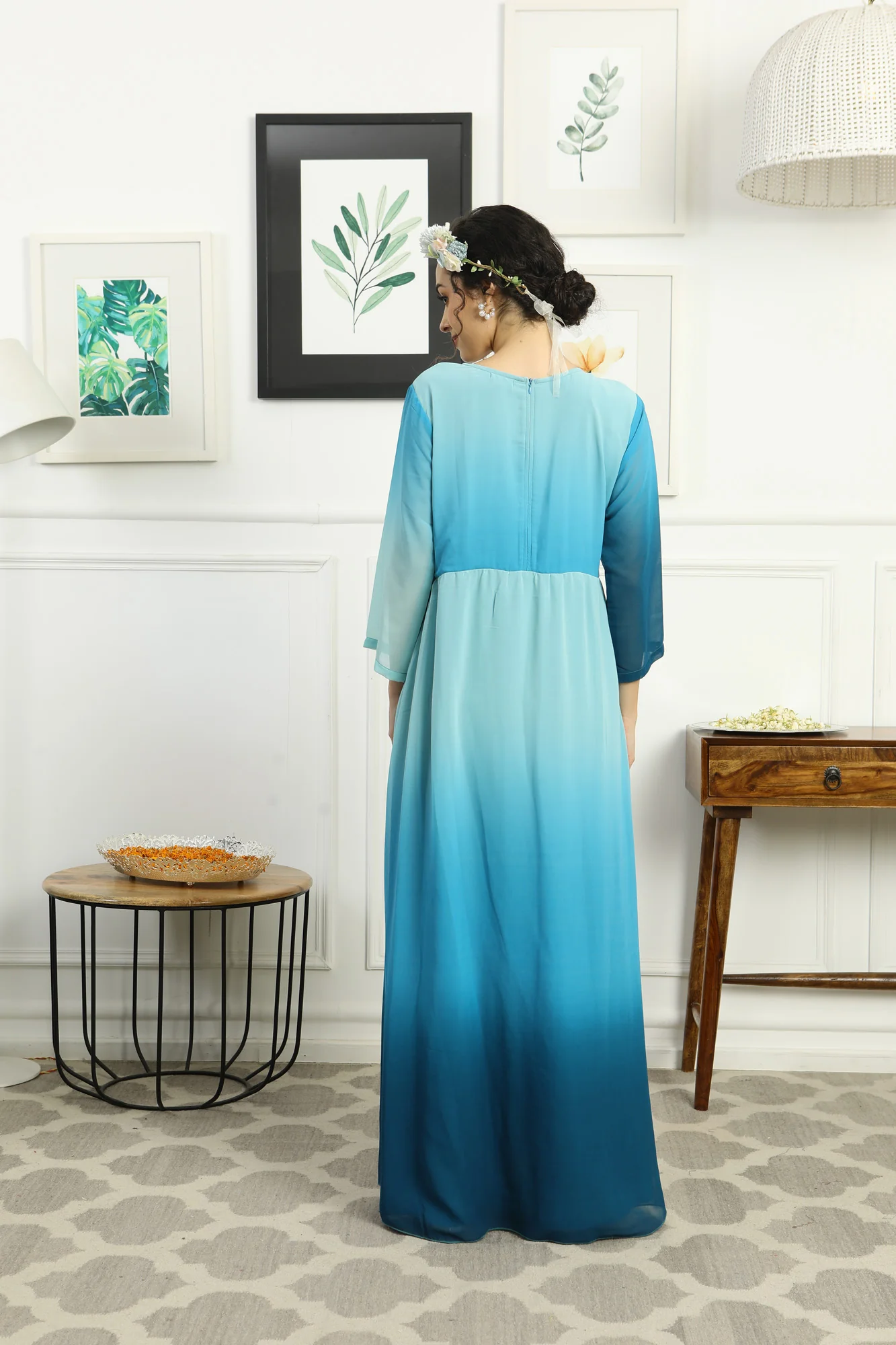 Paradise Blue Monochromatic Maternity Flow Maxi Dress - Chenance