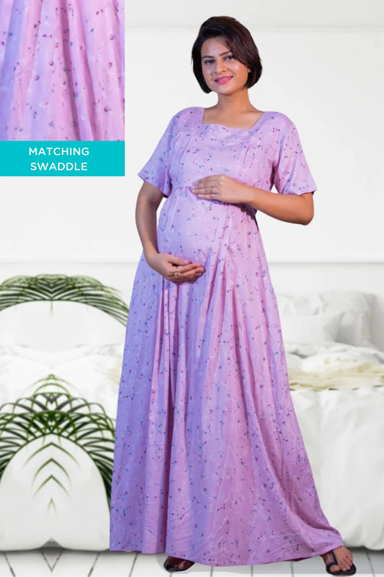 Pink Chime Maternity & Nursing Dress / Delivery Gown/ Night Dress - Chenance