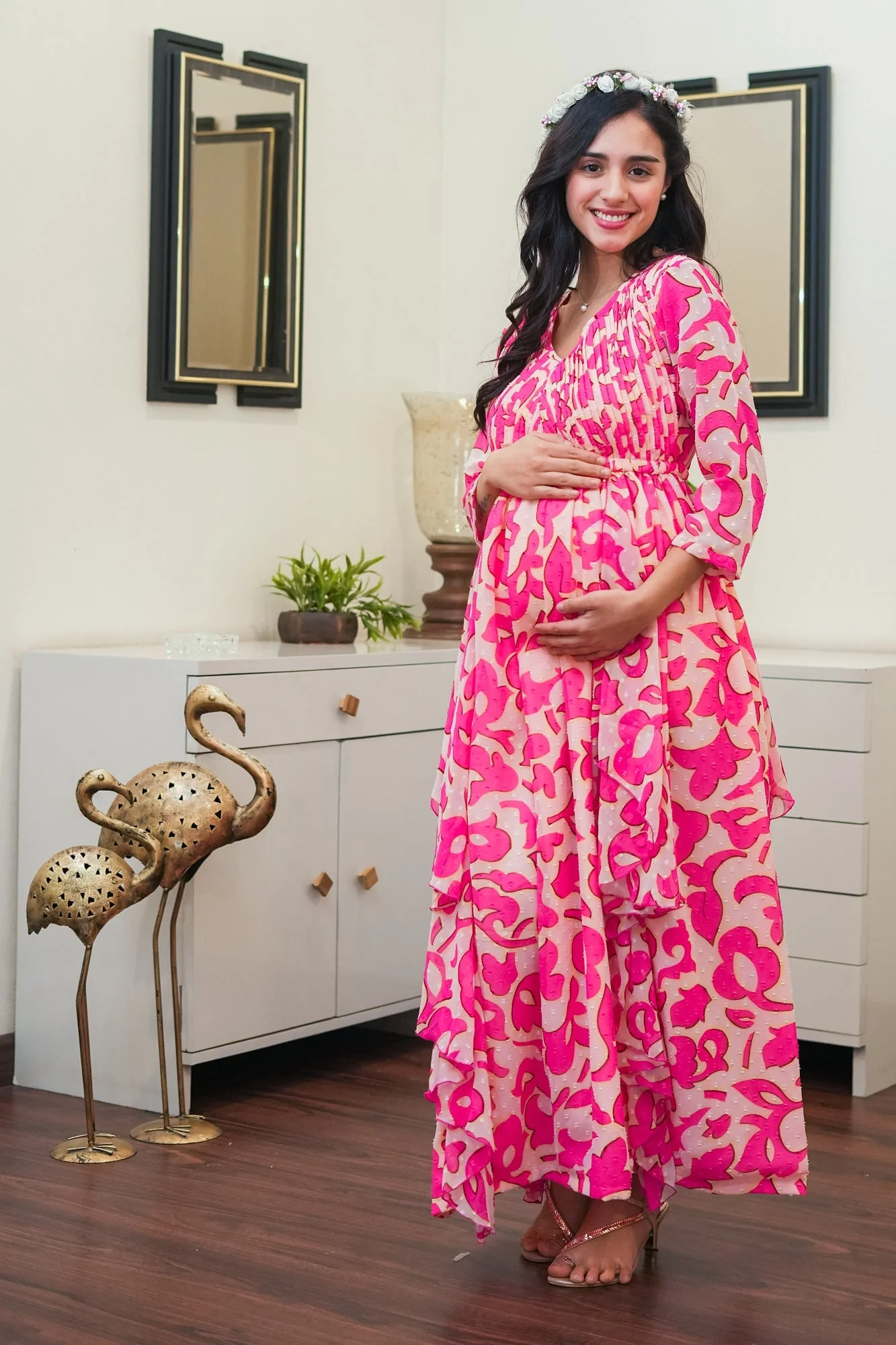 Lovable Baby Pink Maternity & Nursing Pintucks Flow Dress - Chenance