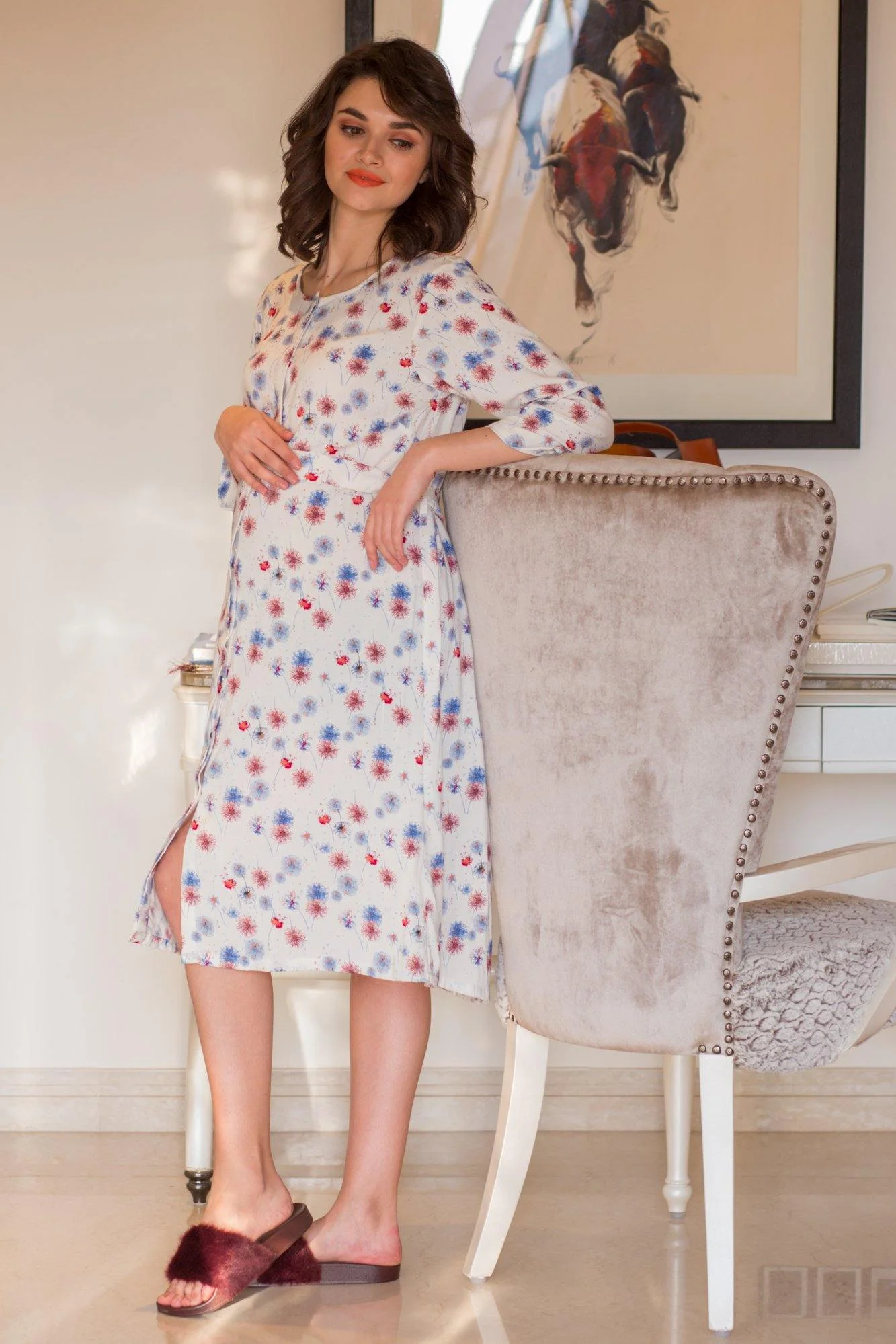 Serene White Maternity & Nursing Night Shirt Dress - Chenance