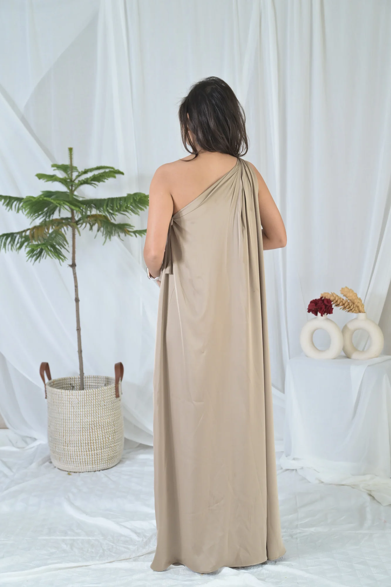 Luxe Sleek Golden Maternity Satin Gown - Chenance