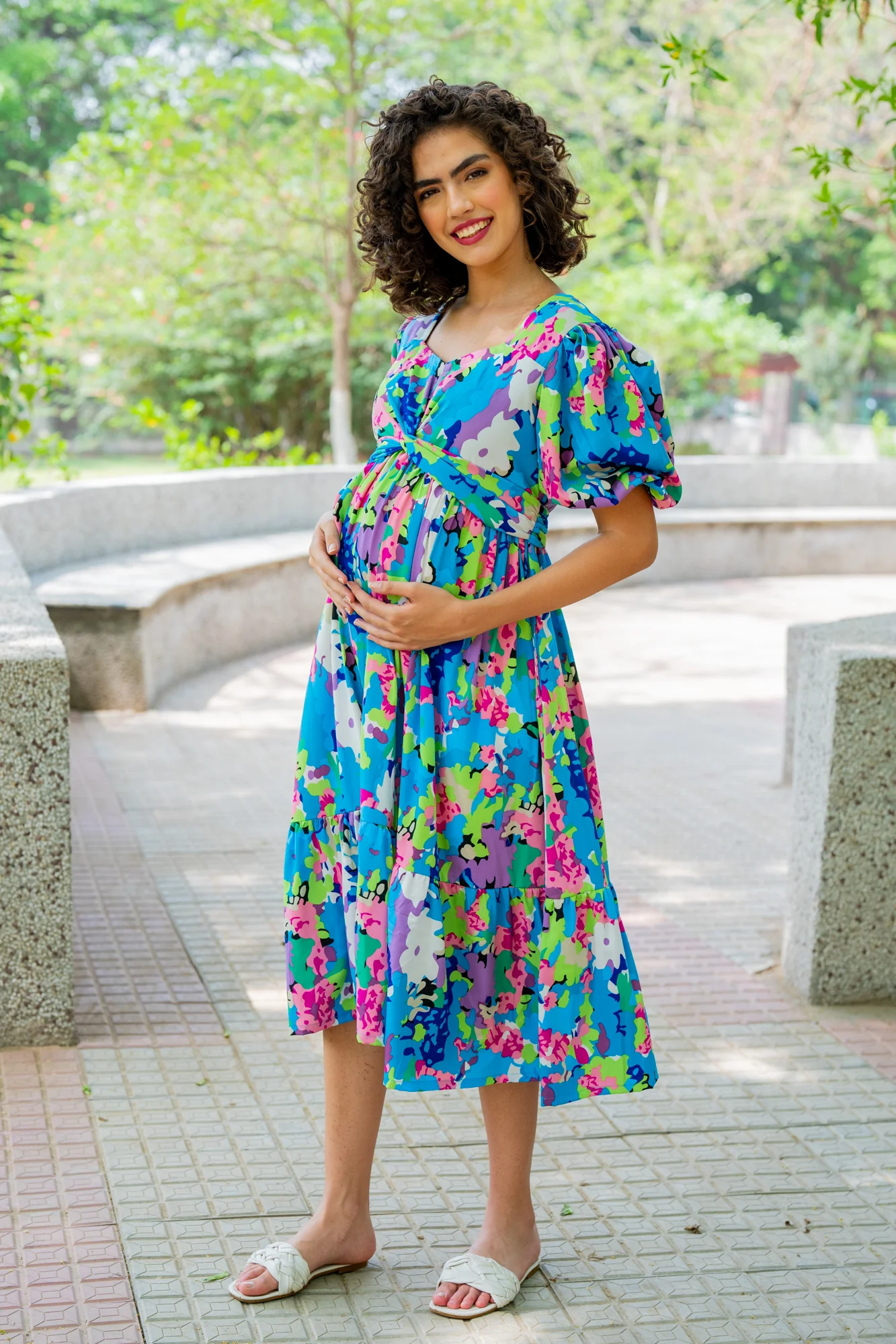 Charming Blue Blossom Maternity Knot Dress - Chenance