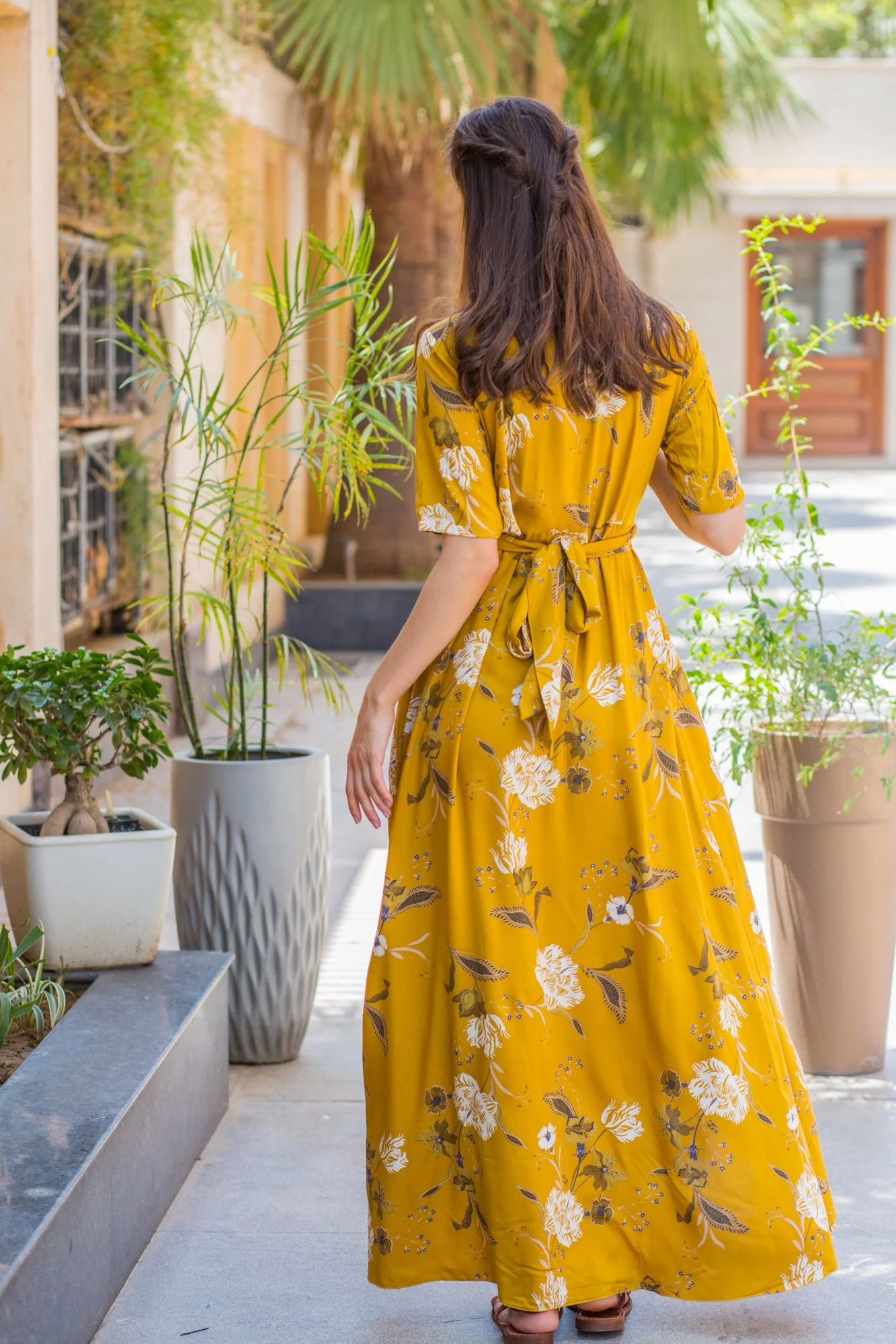 Mustard Blossom Hi-Low Maternity & Nursing Wrap Dress - Chenance