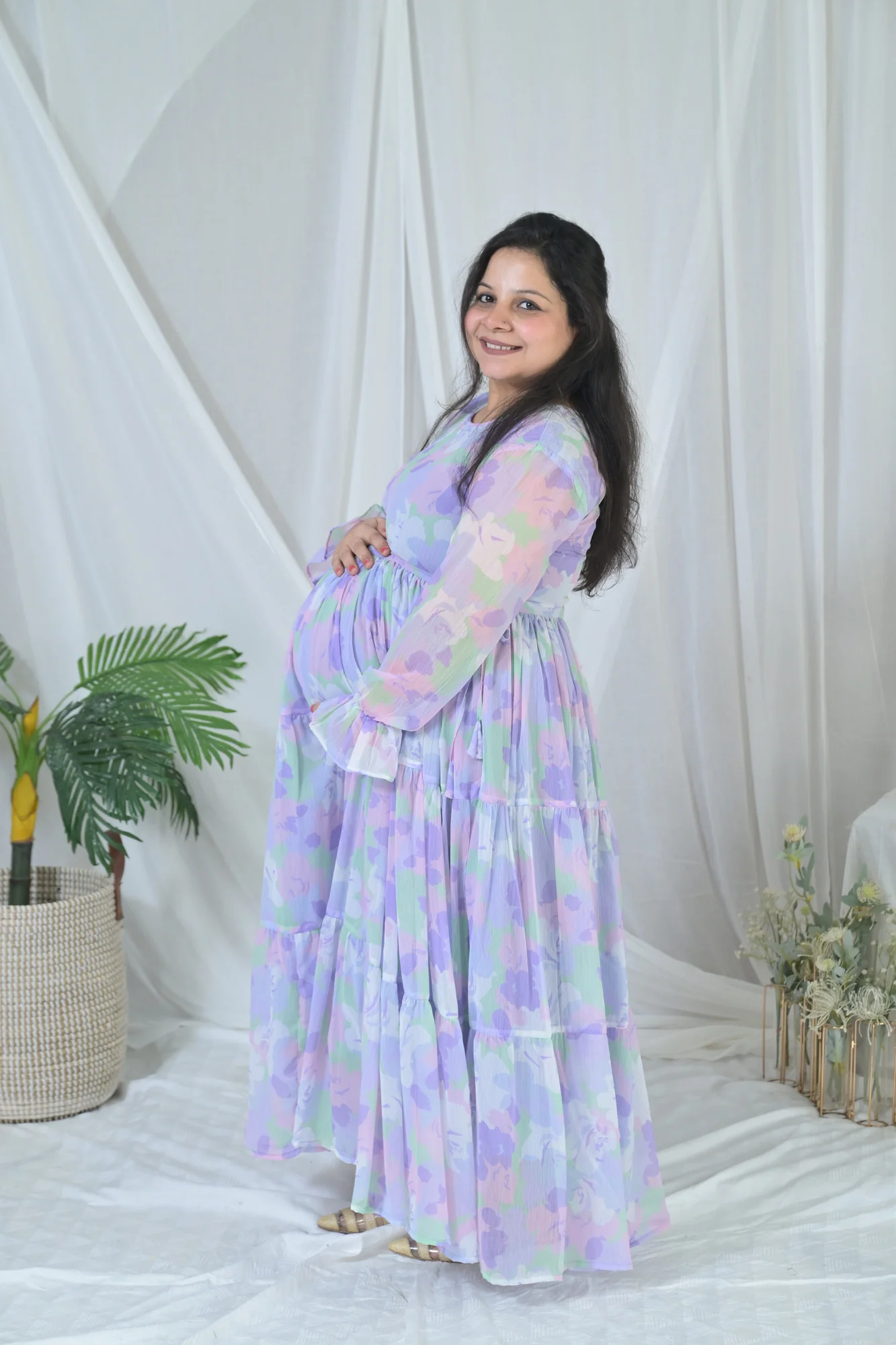 Serene Violet Maternity & Nursing Layer Dress - Chenance