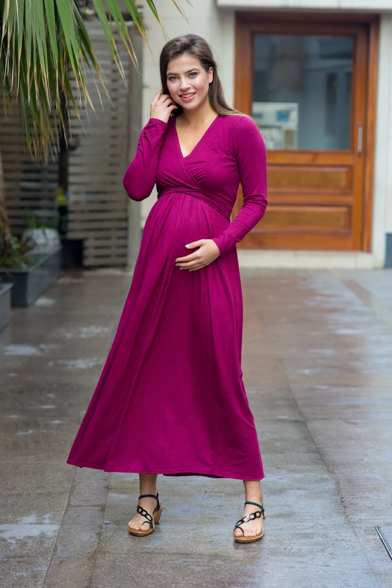 Maroon Berry Maternity & Nursing Maxi - Chenance