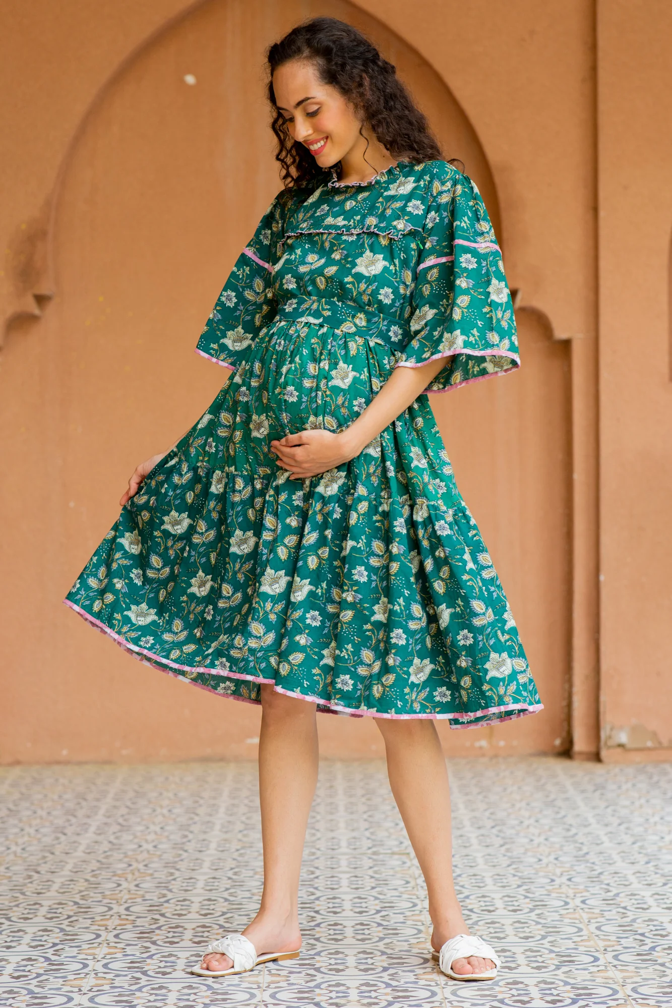 Daffodil Sapphire Maternity & Nursing Knee Dress (100% Cotton) - Chenance