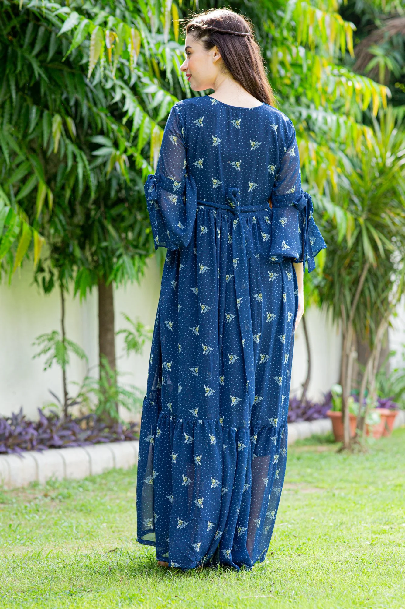 Blue High Maternity & Nursing Frill Dress - Chenance