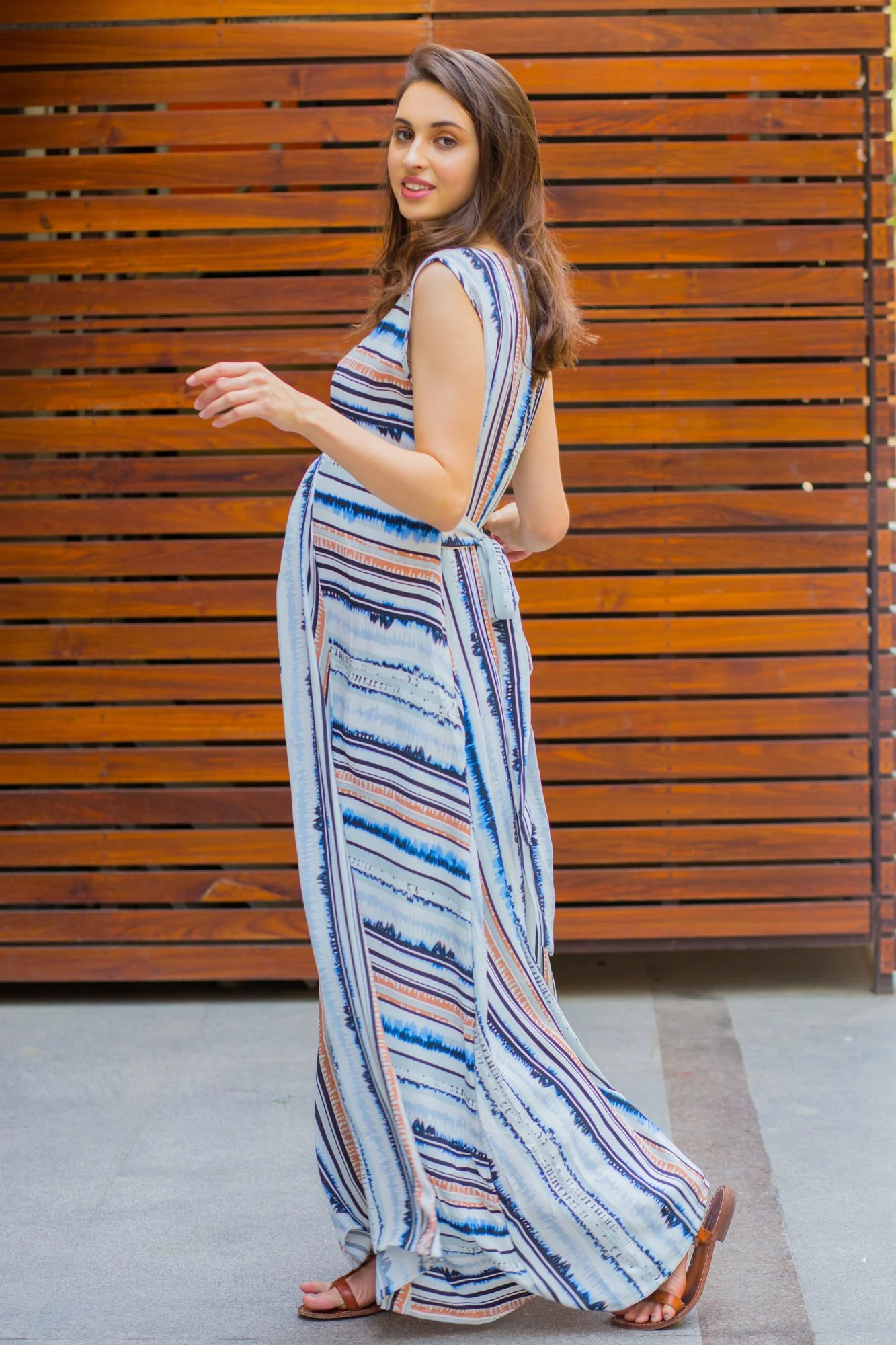 Unique Striped Maternity and Nursing Maxi Dress - Chenance
